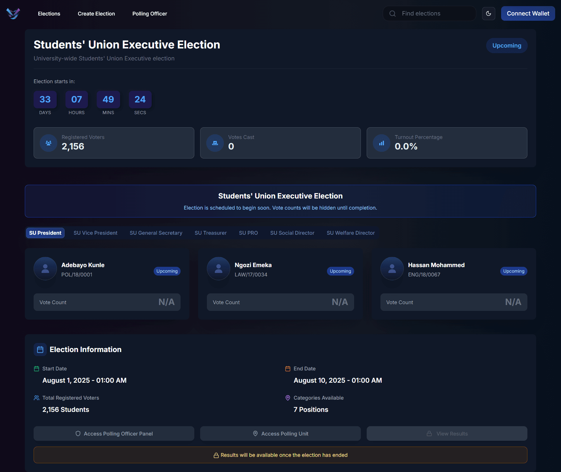 Screenshot of the voting platform